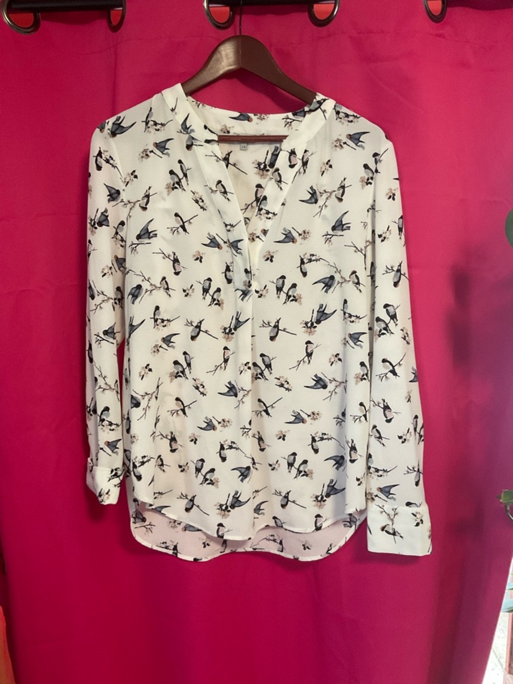 Kismet White Blouse with Bird Pattern